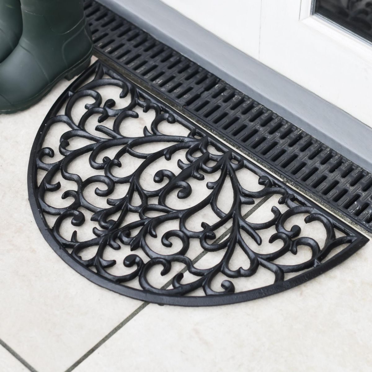 Ornate Cast Iron "Sunrise" Semi Circle Door Mat in Black Ornate Cast Iron "Sunrise" Semi Circle Door Mat in Black