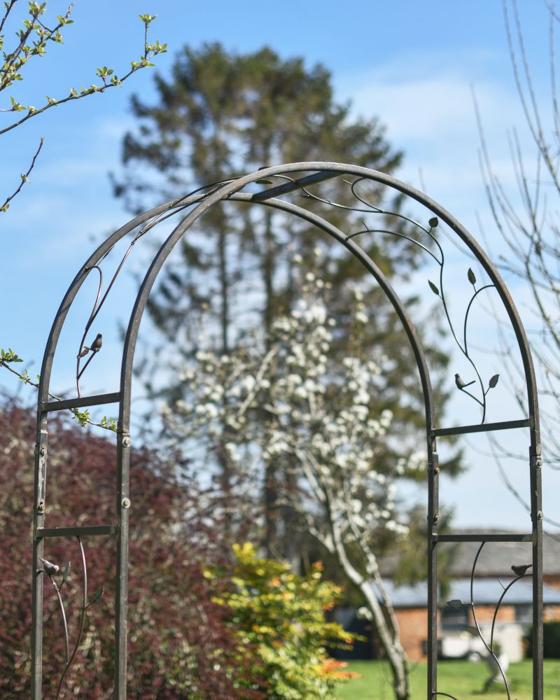 Close-up of the Rustic Lacquer Finish on the Top of the Rose Arch