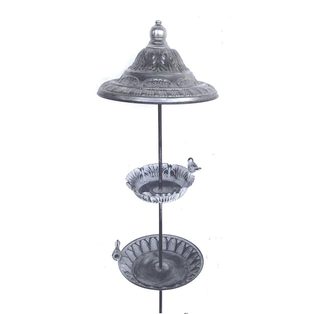 Ornate Layered Garden Bird Feeder & Bath Spike in a Rustic Finish