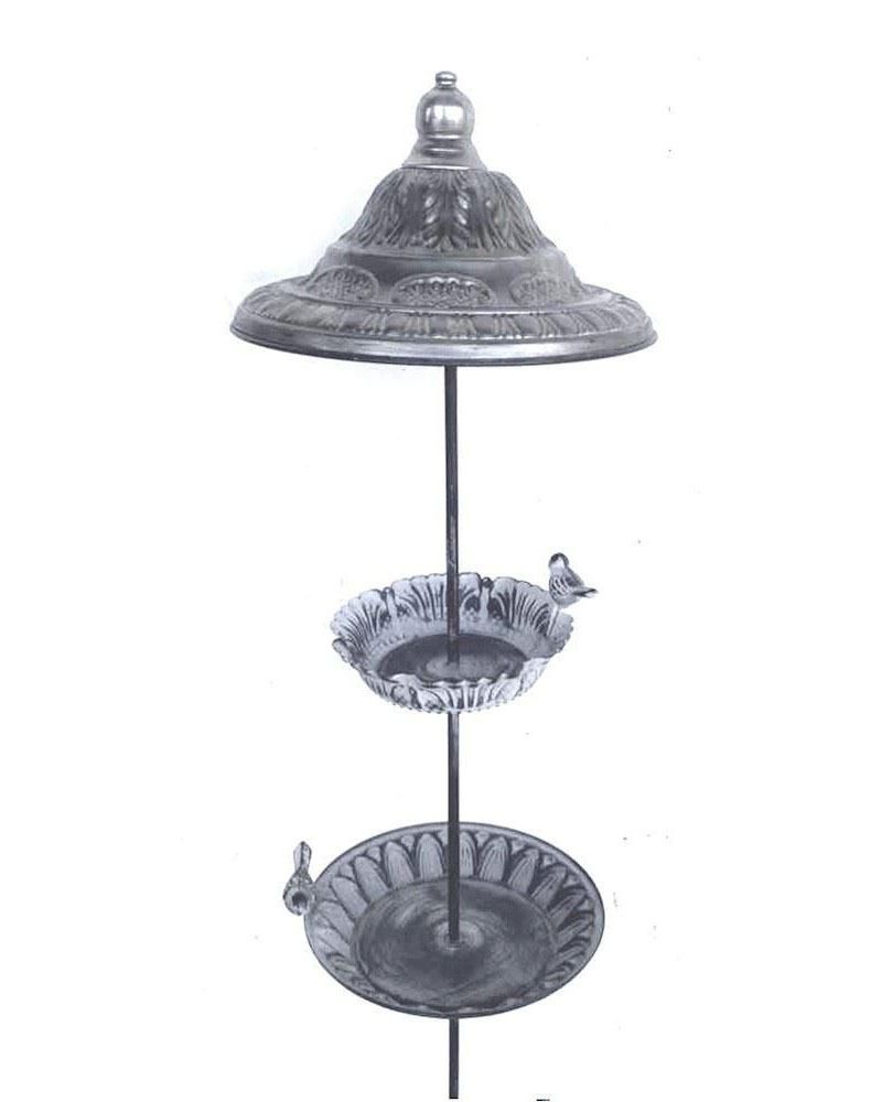"Songbird" Layered Pavilion Bird Bath Feeder in a Natural Metal Finish