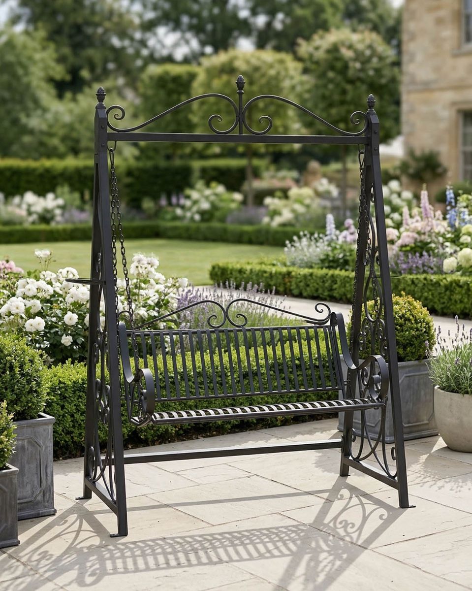 Ornate Midnight Black Swing Bench Digital Illustration