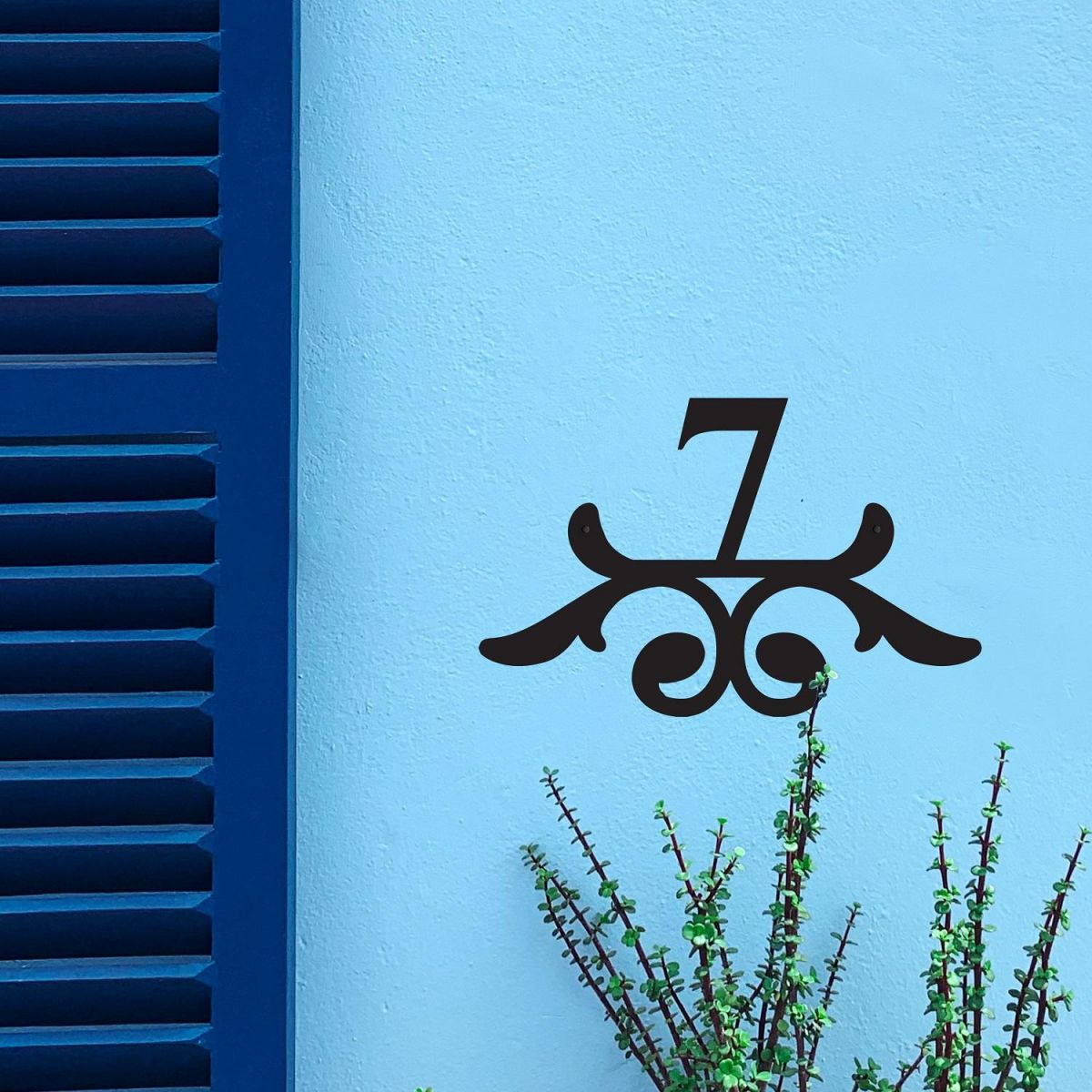 Simplistic Scroll House Number Sign - 1 Number on Wall