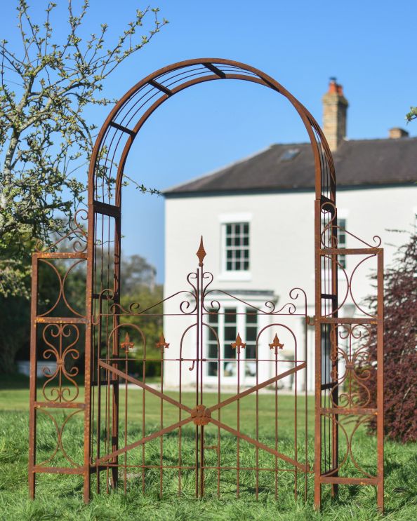 Ornate Rustic "Aesica" Garden Rose Arch With Gate