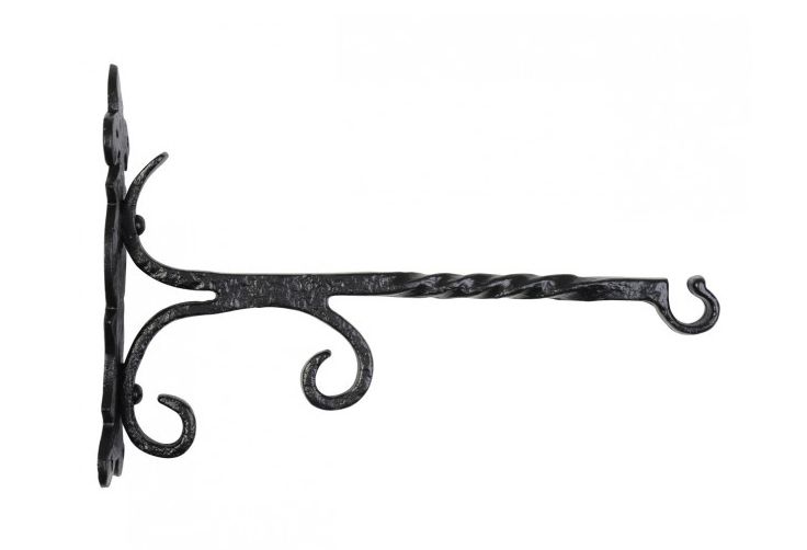 Ornate Twisted Iron Flower Basket Bracket