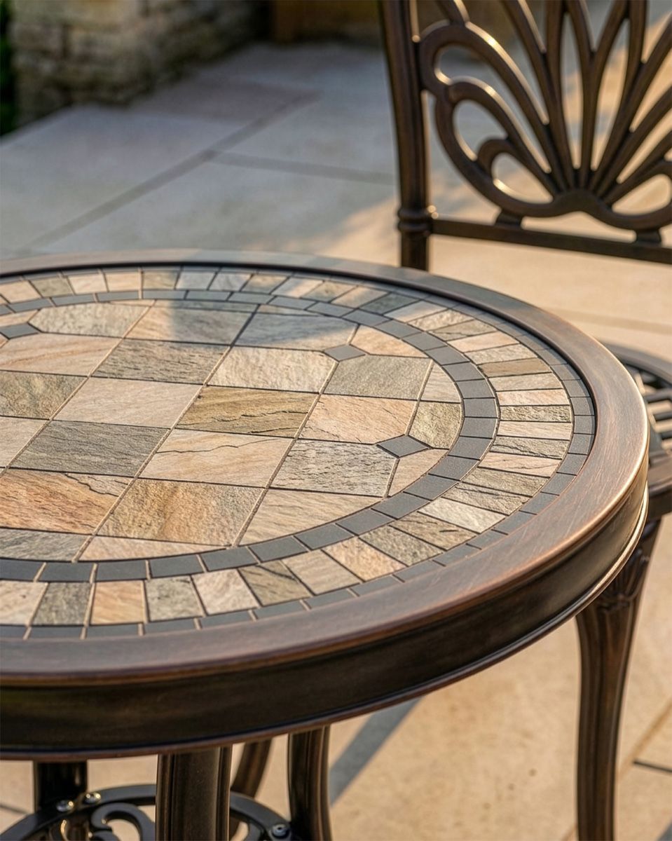 The "Charlotte" 2-Seater Outdoor Mosaic Bistro Set - Antique Bronze