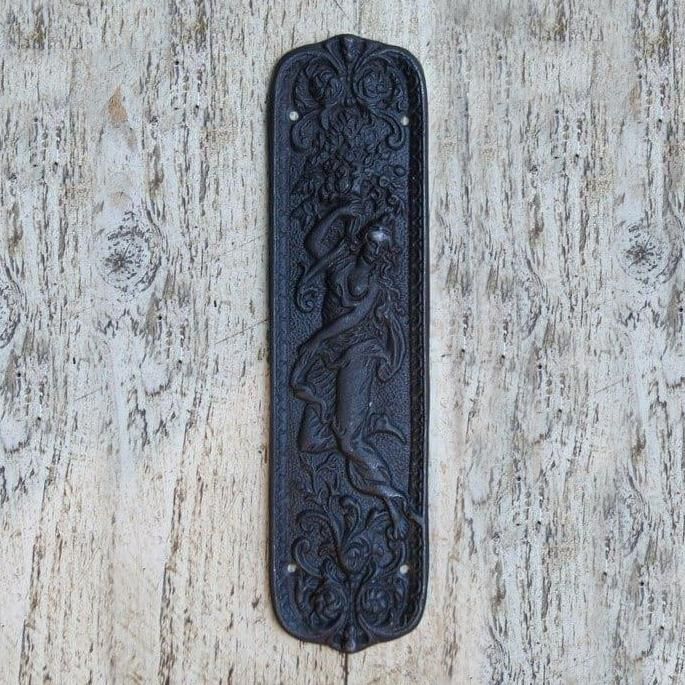Ornate Woman Iron Finger Plate in a Black Finish
