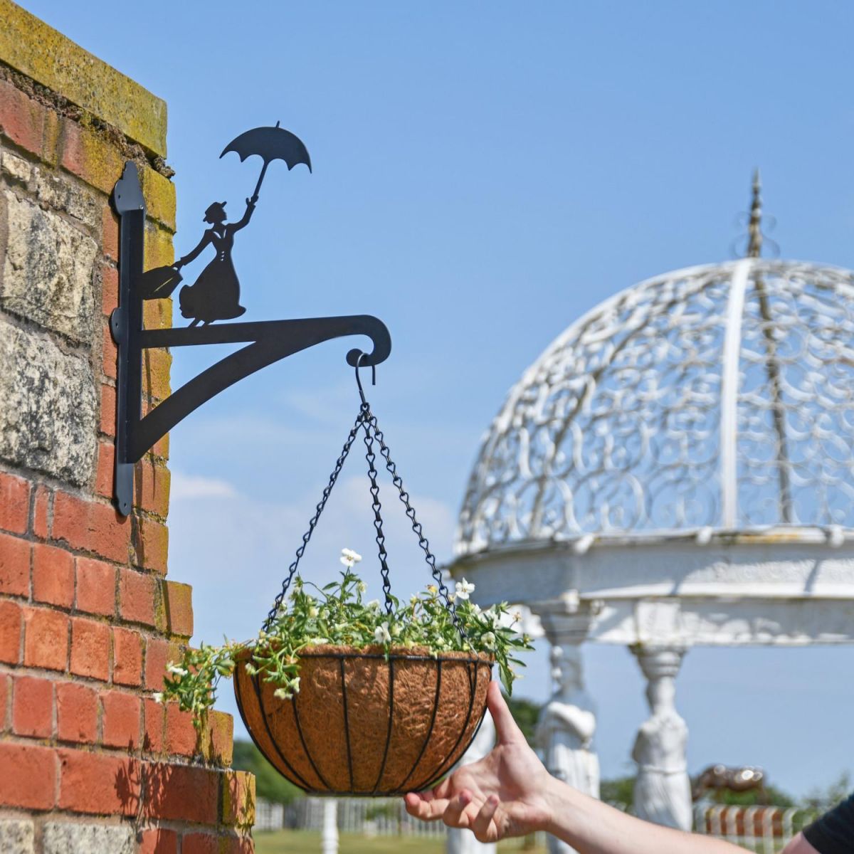 Scale Shot of Outdoor Wired Hanging Basket Planter