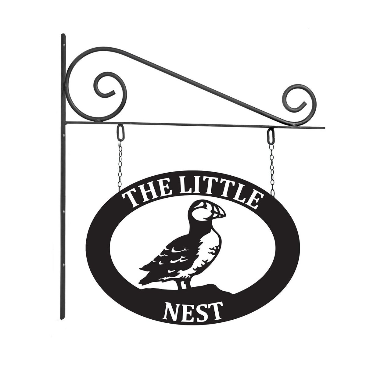 Close-Up of Oval Steel Puffin Hanging House Name Sign