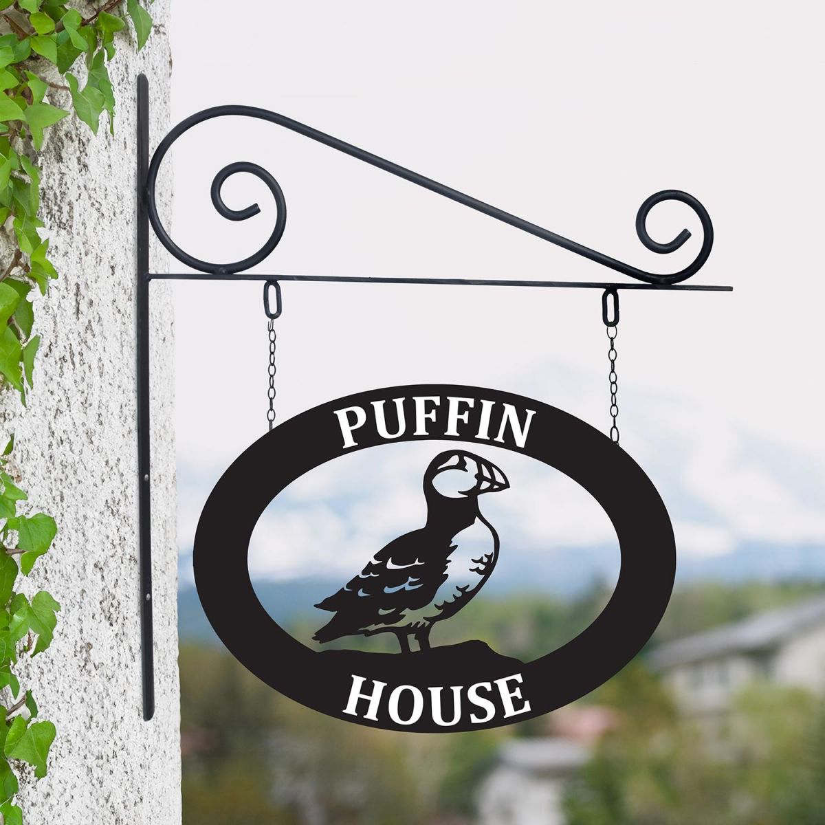Oval Steel Puffin Hanging House Name Sign