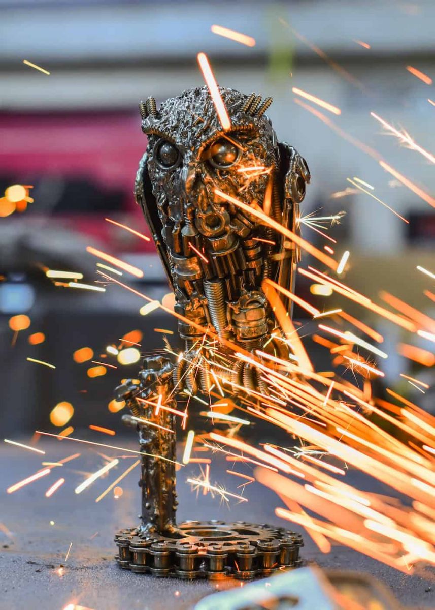 Recycled Metal Owl Sculpture - 15cm