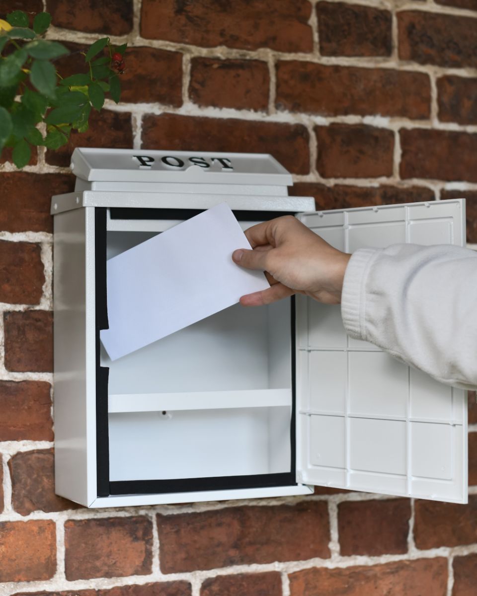 White Oxford Wall Mounted Post Box With Front Opening