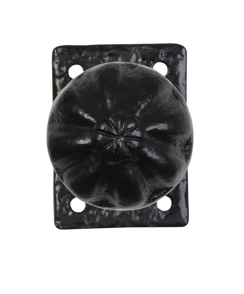 Pair of Antique Black Iron Mortice Door Knobs With Ridged Design