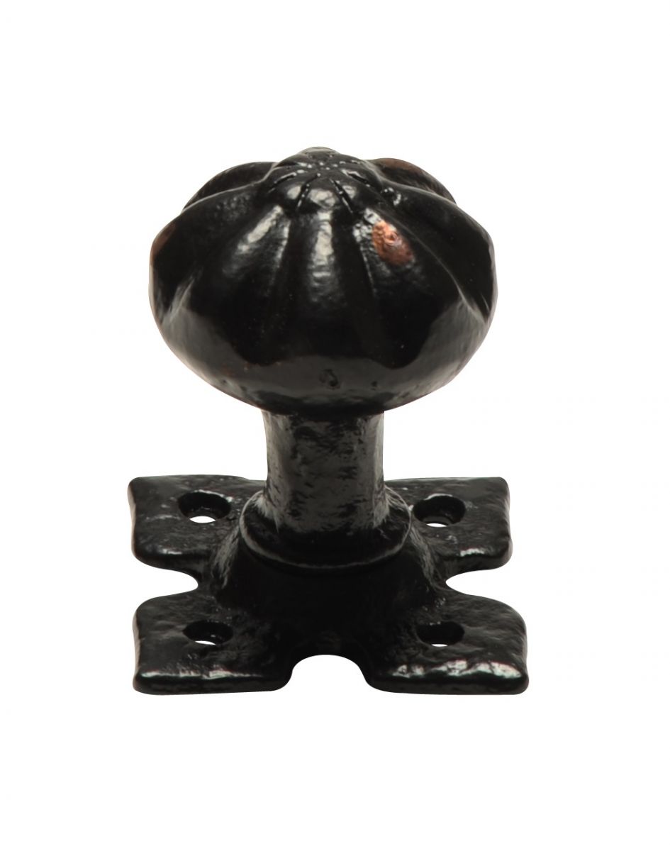 Pair of Antique Black Iron Mortice Door Knobs With Star Backplates