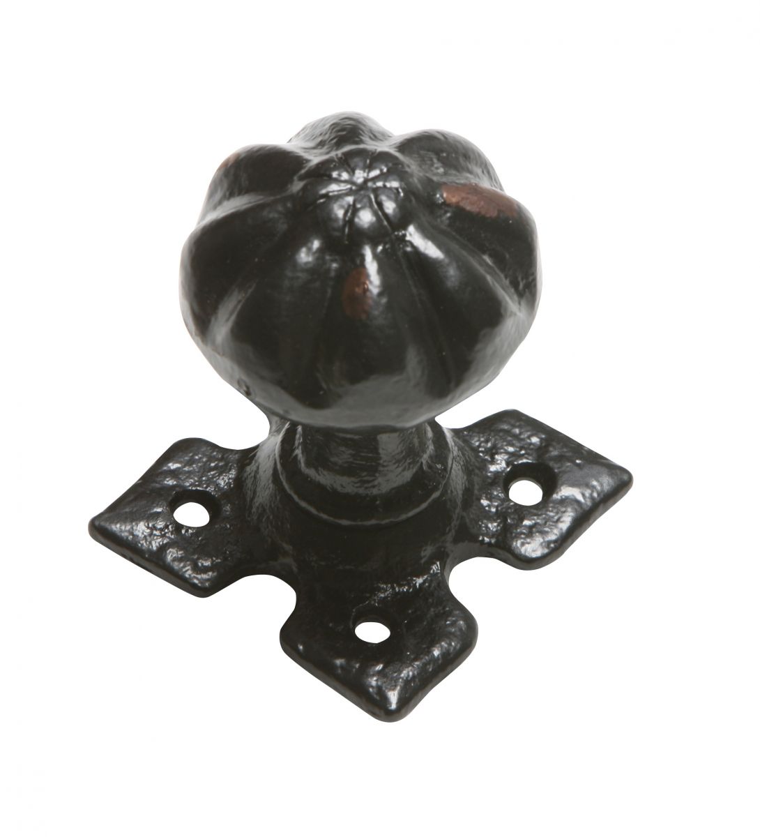 Pair of Antique Black Iron Mortice Door Knobs With Star Backplates