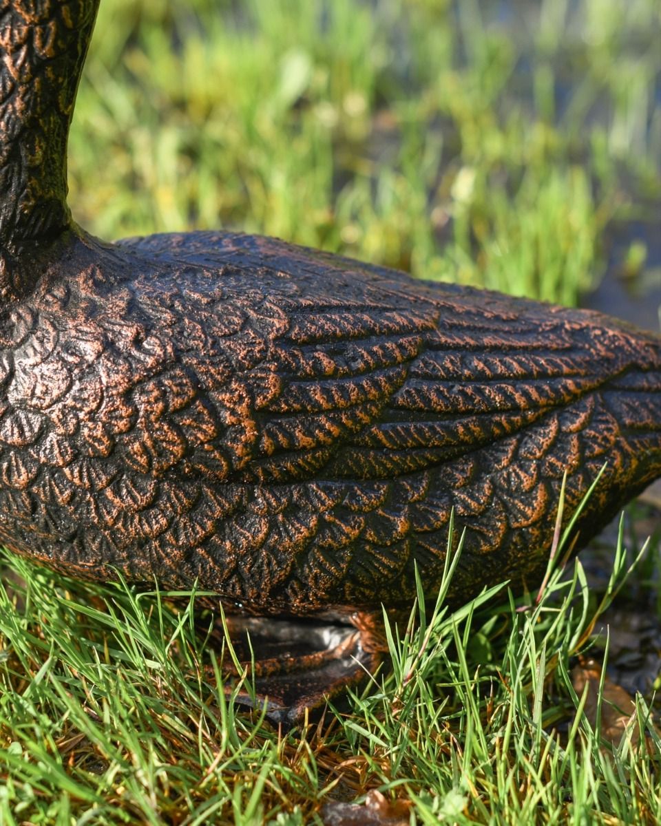 Pair of Cast Aluminium Ducks Sitting Version in a Bronze Finish Close up of the Wings