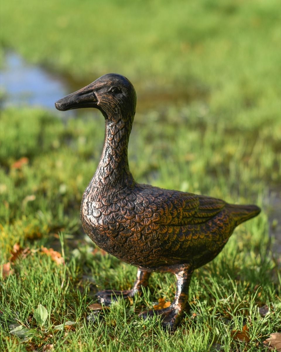 Pair of Cast Aluminium Ducks Standing Version in a Bronze Finish