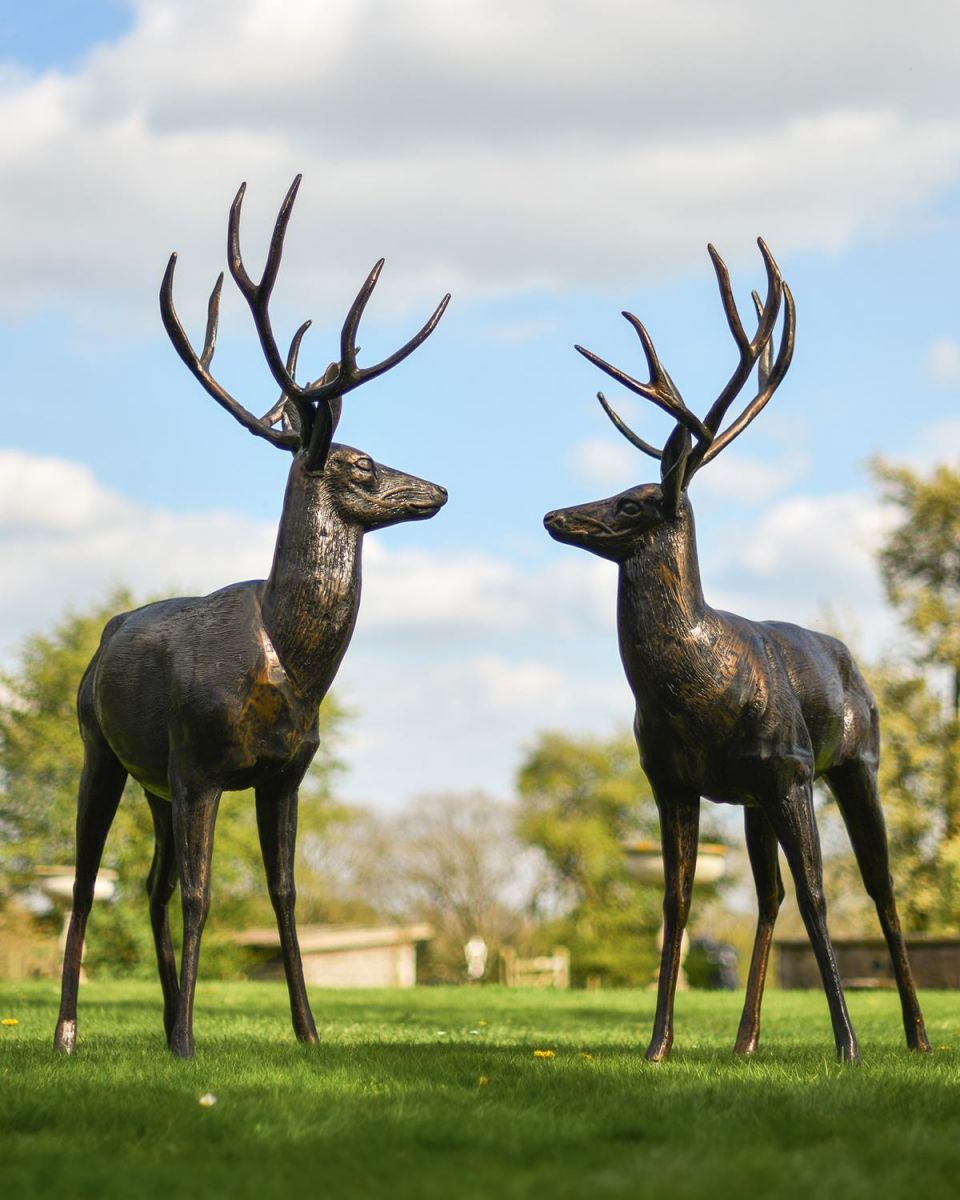 Pair of Standing Cast Aluminium Stags