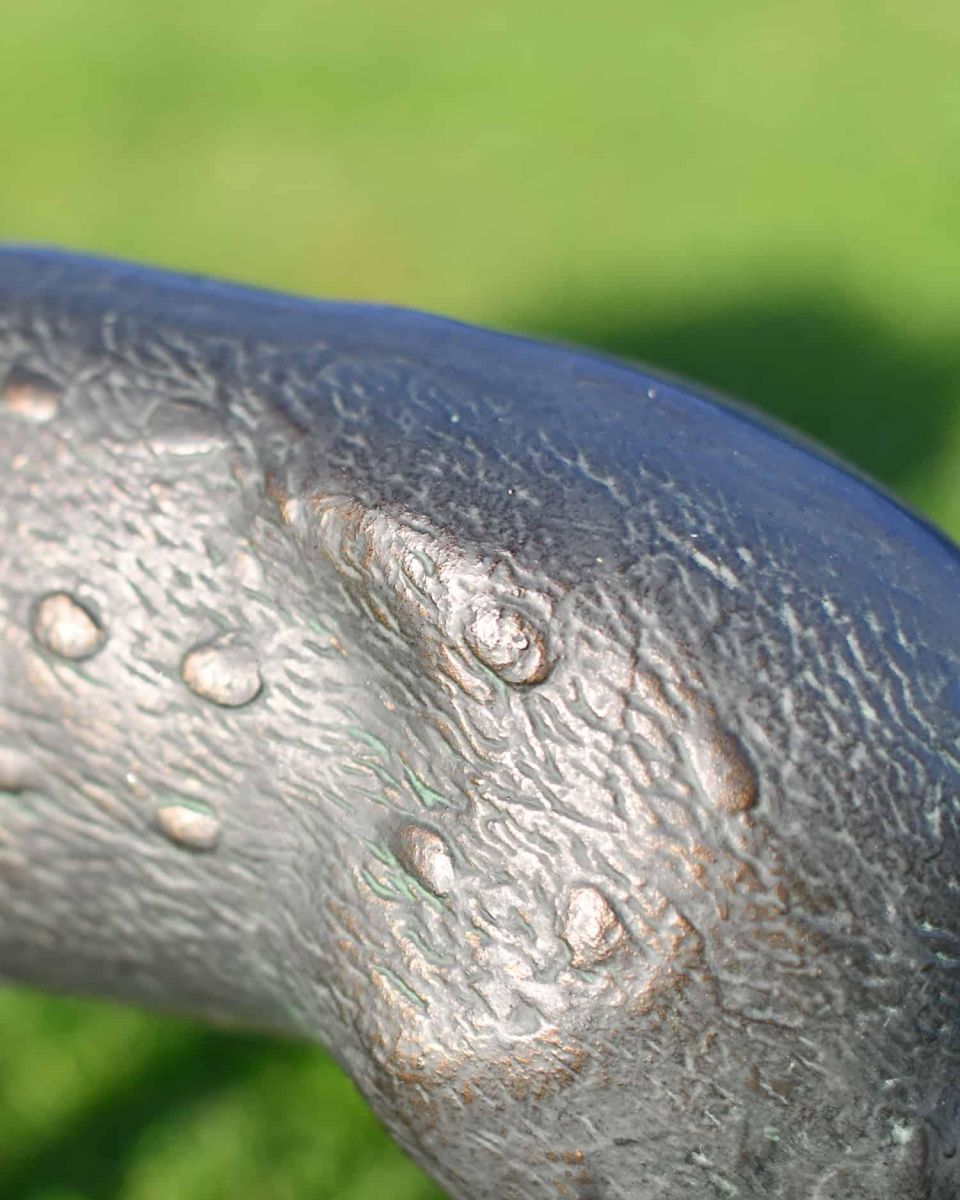Close-Up of Aged Verdigris Finish on Pair of Miniature Aged Verdigris "Cherry & Blossom" Stag & Doe Garden Sculptures