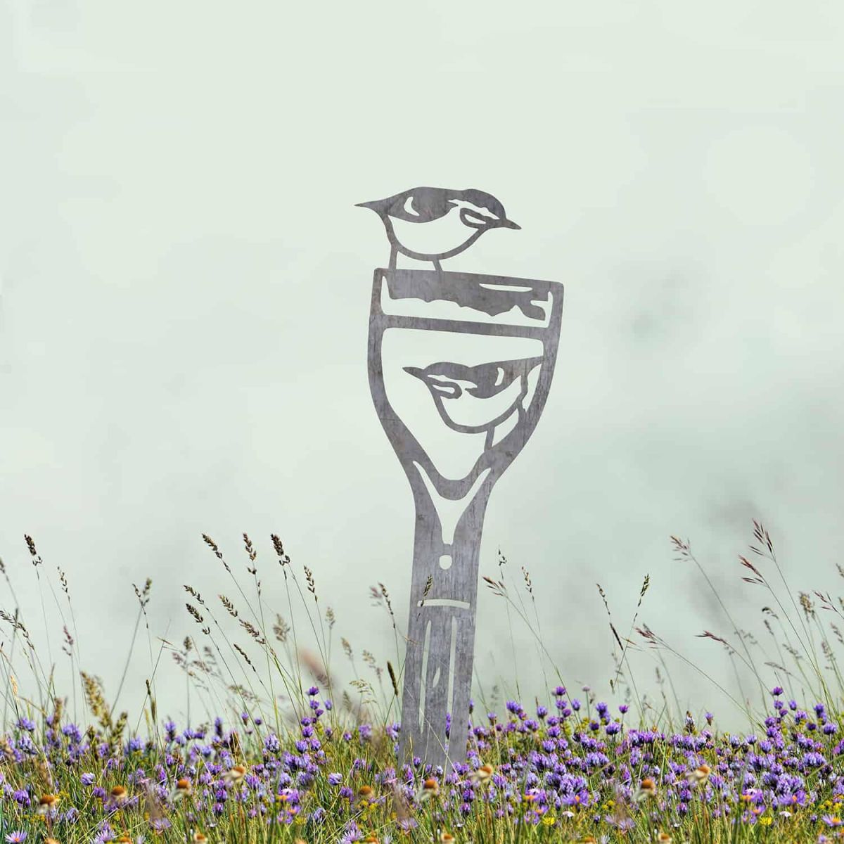 Pair of Nuthatches Sheet Steel Silhouette in Natural Steel Finish