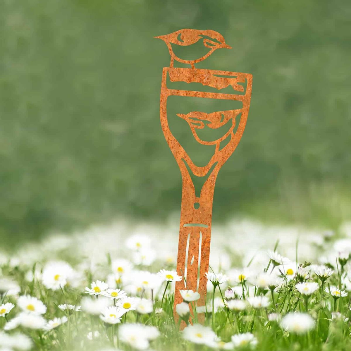 Pair of Nuthatches Sheet Steel Silhouette in Rustic Finish in Situ Pair of Nuthatches Sheet Steel Silhouette in Rustic Finish in Situ