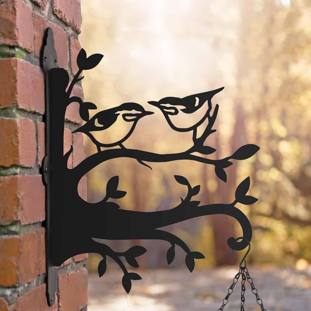 Steel Hanging Basket Bracket with Pair of Nuthatches Motif