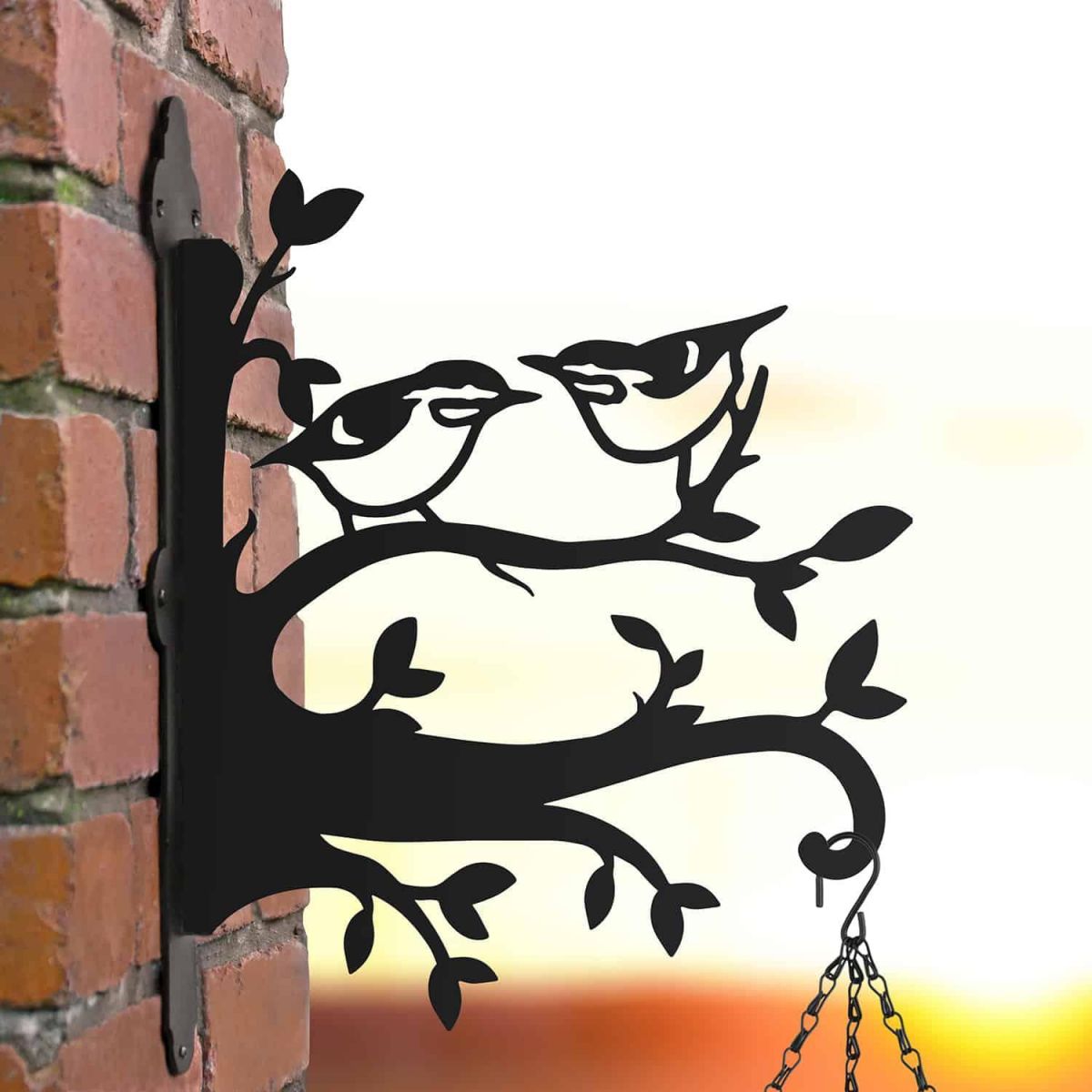 Pair of Nuthatches Steel Hanging Basket Bracket in Situ