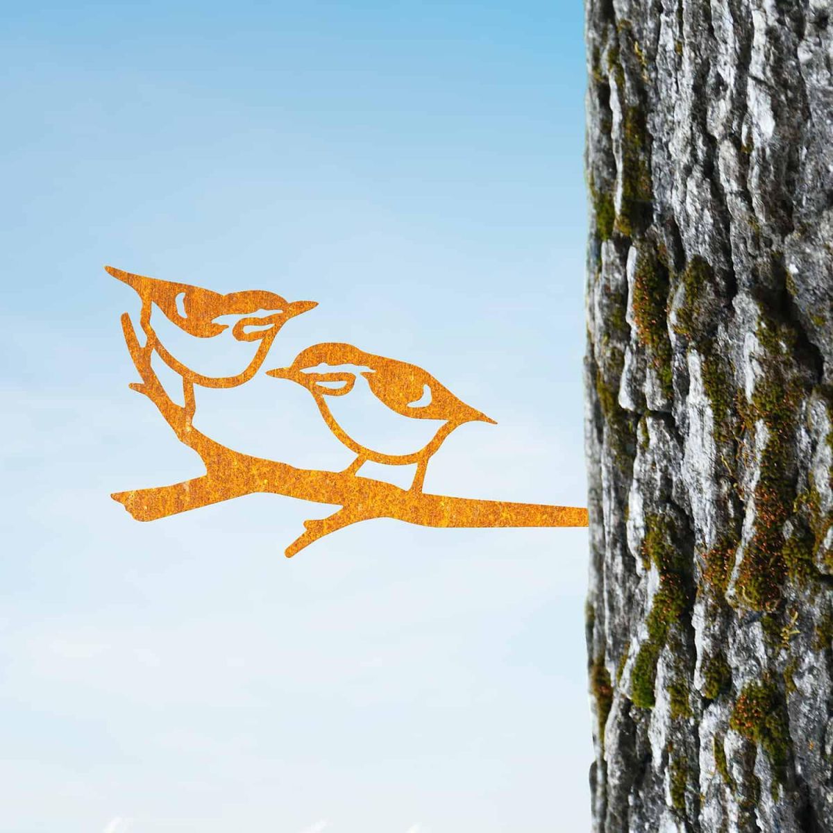 Pair of Nuthatches Steel Tree Spike - Rustic in Situ