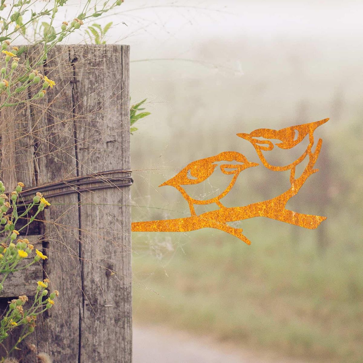 Rustic Steel Tree Spike with Pair of Nuthatches Design