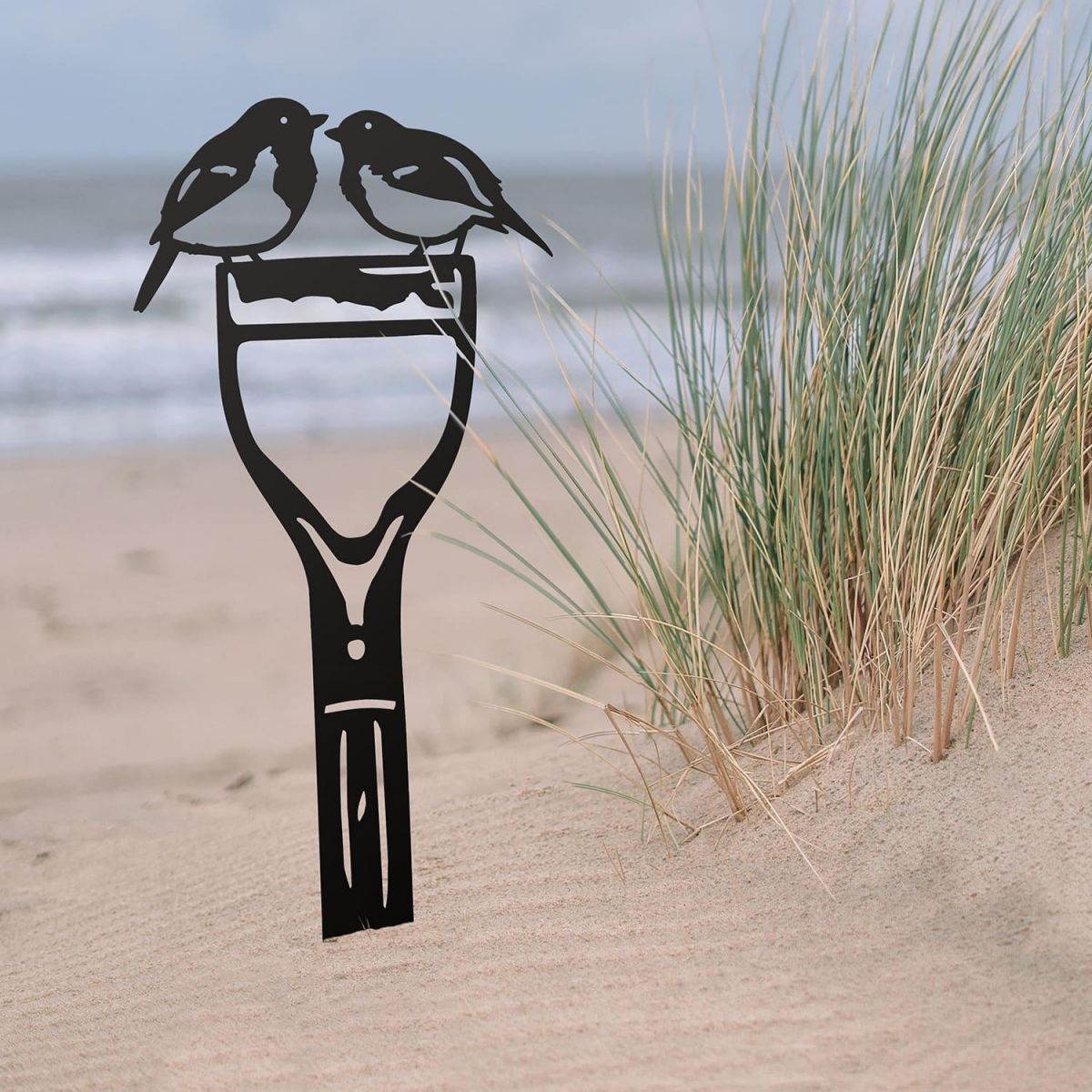 Sheet Steel Silhouette in Black Finish with Pair of Robins Topper