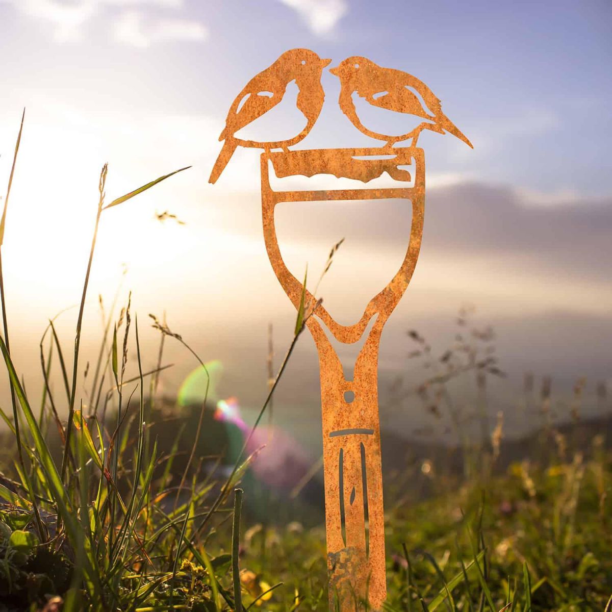 Pair of Robins Sheet Steel Silhouette in Rustic Finish in Situ