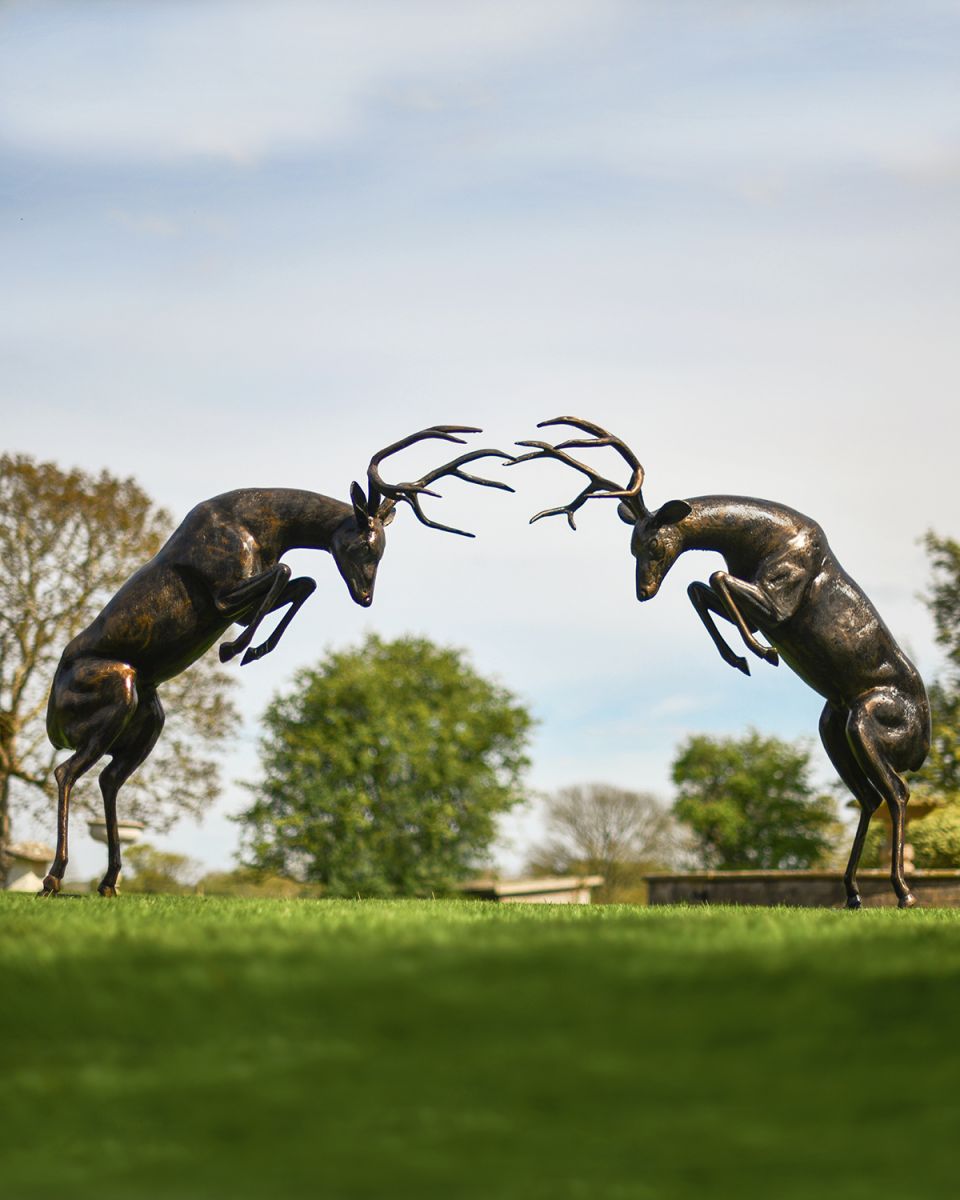 Pair of Rutting Stags Created From Aluminium