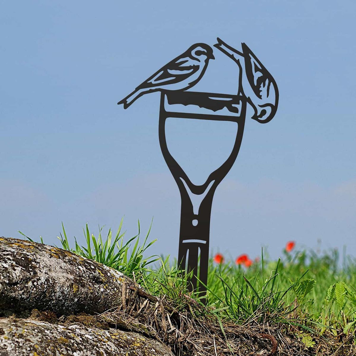 Pair of Siskins Sheet Steel Silhouette in Black Finish in Situ Pair of Siskins Sheet Steel Silhouette in Black Finish in Situ