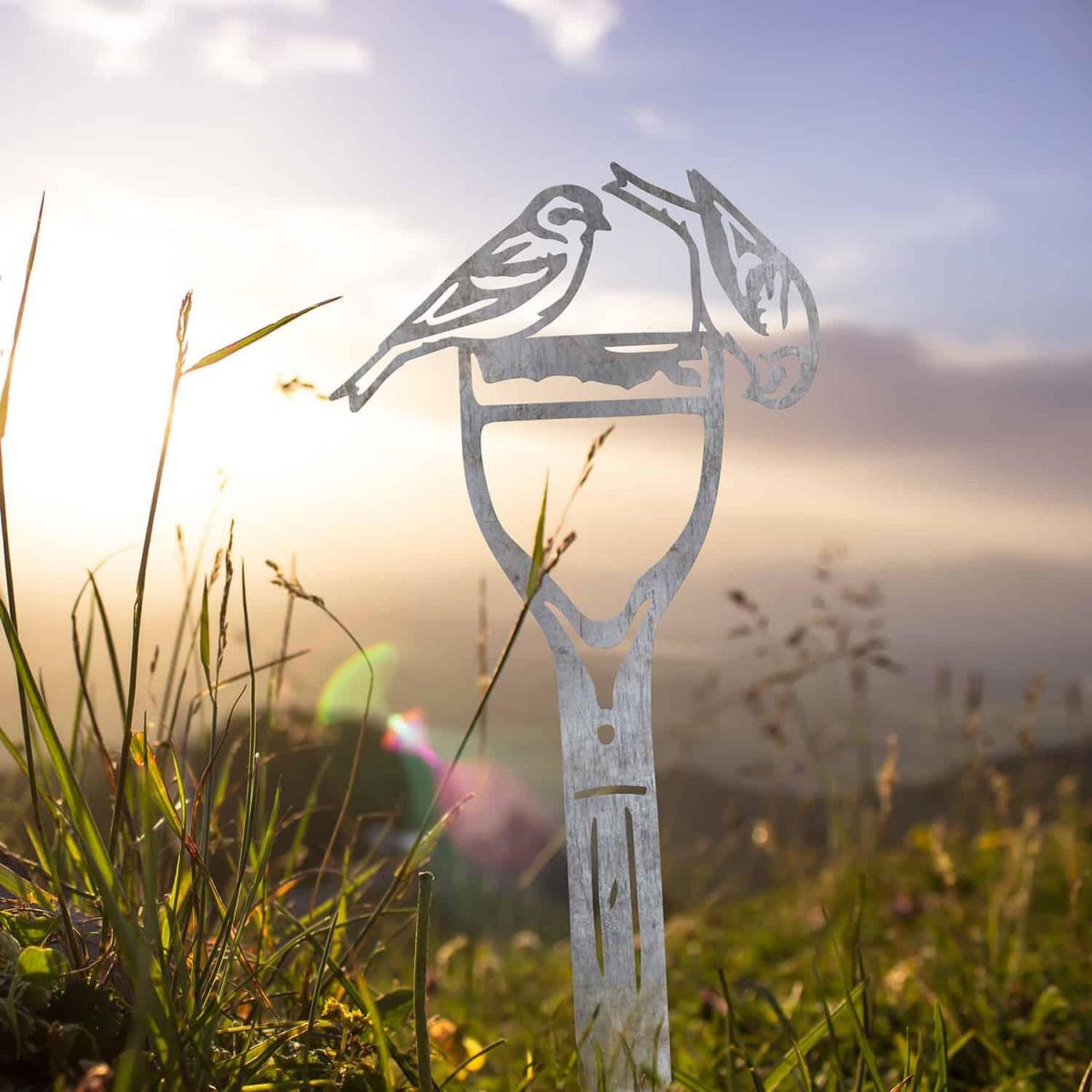 Unfinished Sheet Steel Silhouette with Pair of Siskins Design