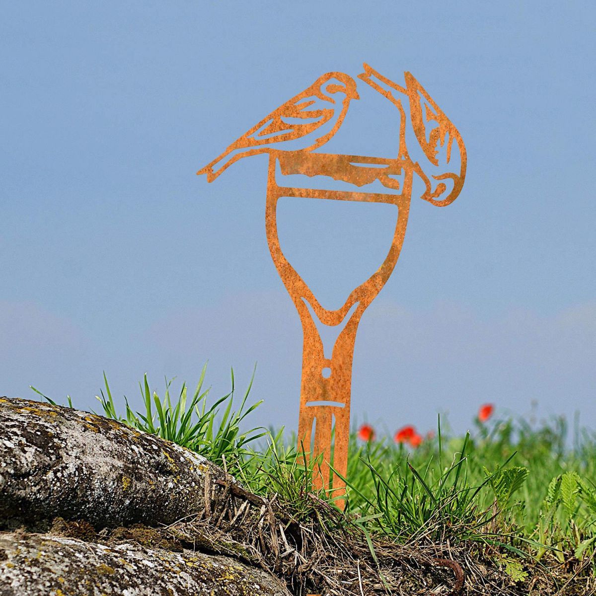 Sheet Steel Silhouette in Rustic Finish with Pair of Siskins Motif