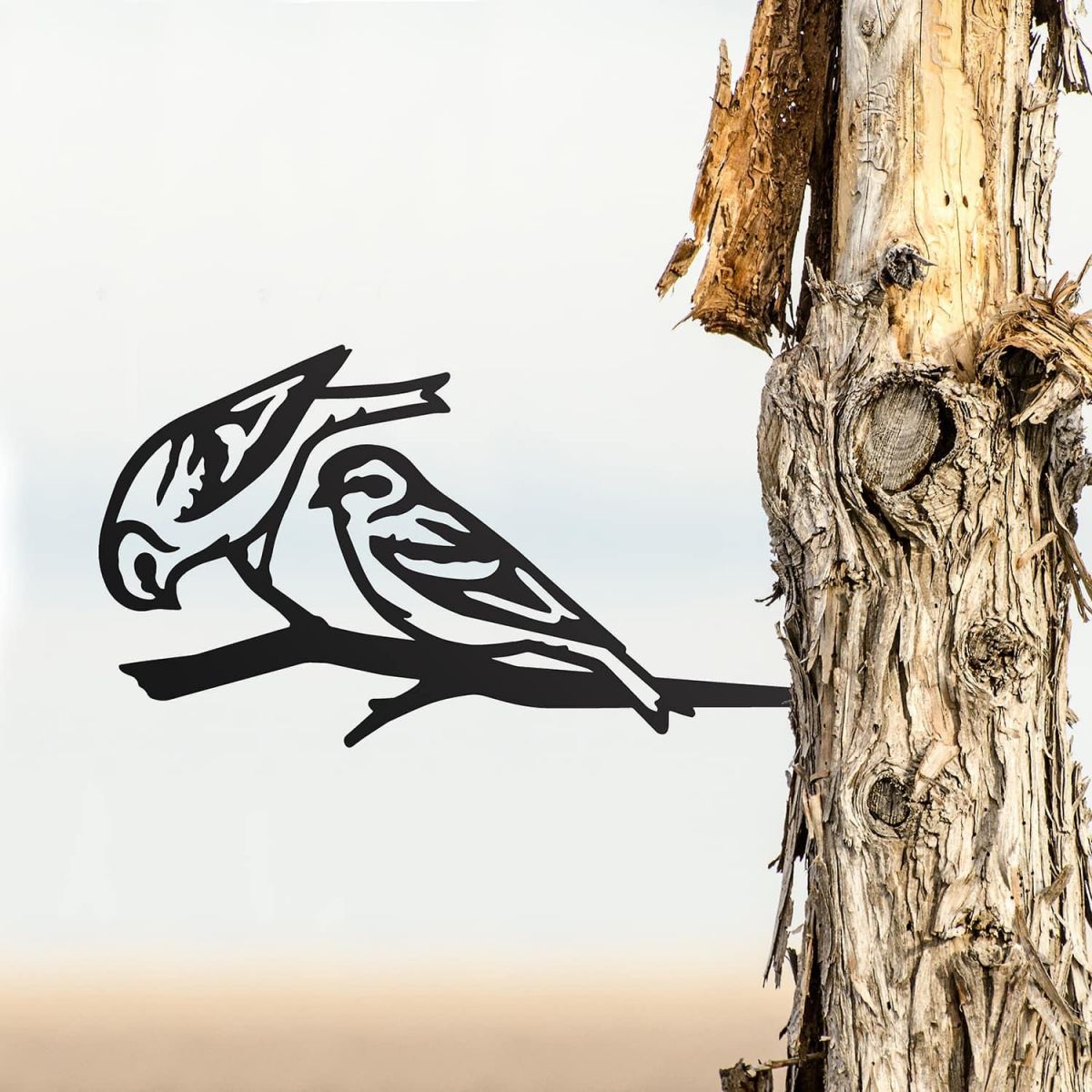 Black Steel Tree Spike with Pair of Siskins Motif