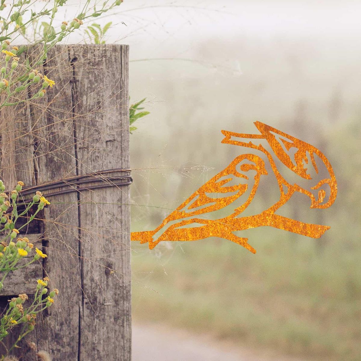 Rustic Steel Tree Spike with Pair of Siskins Design