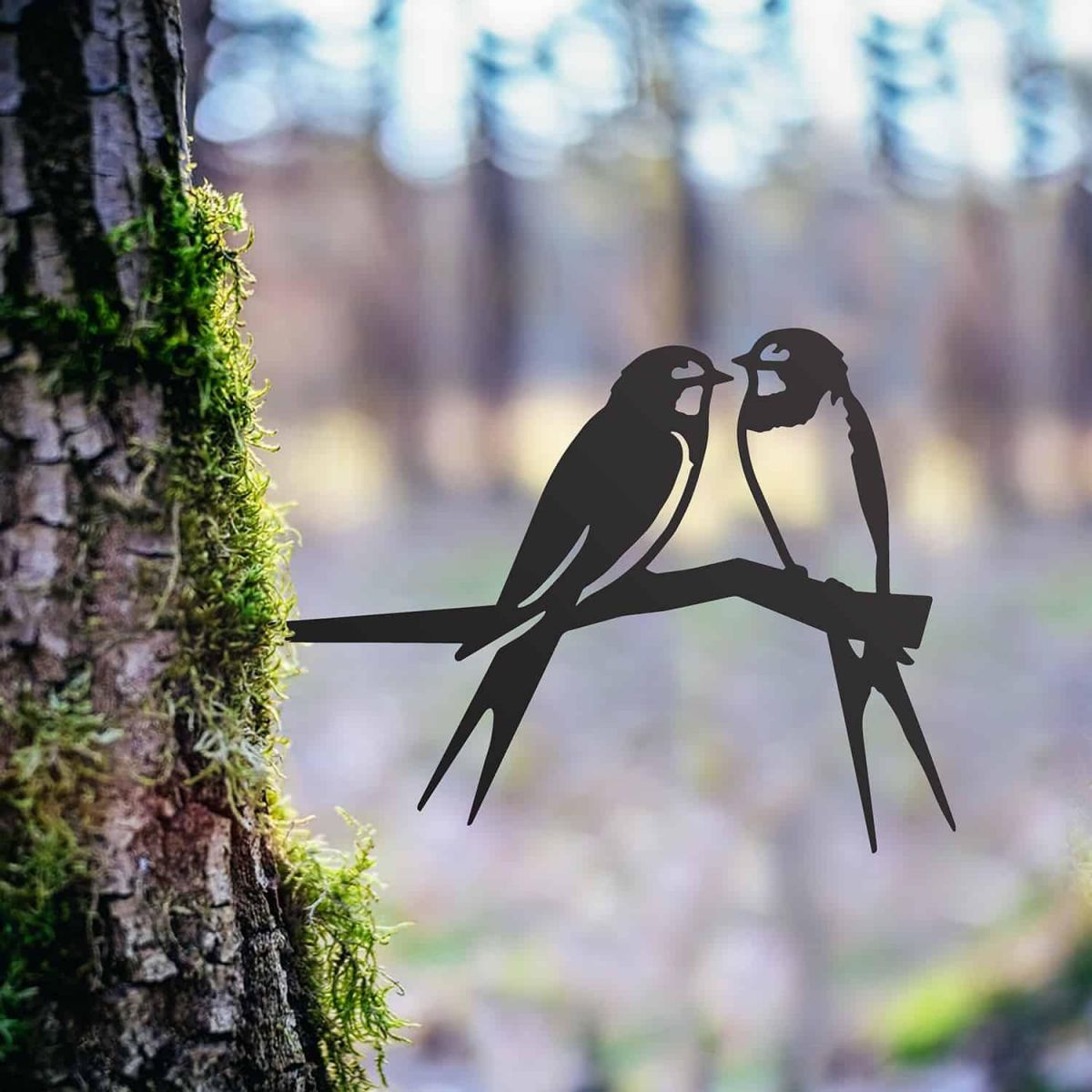 Black Steel Tree Spike with Pair of Swallows Design Black Steel Tree Spike with Pair of Swallows Design
