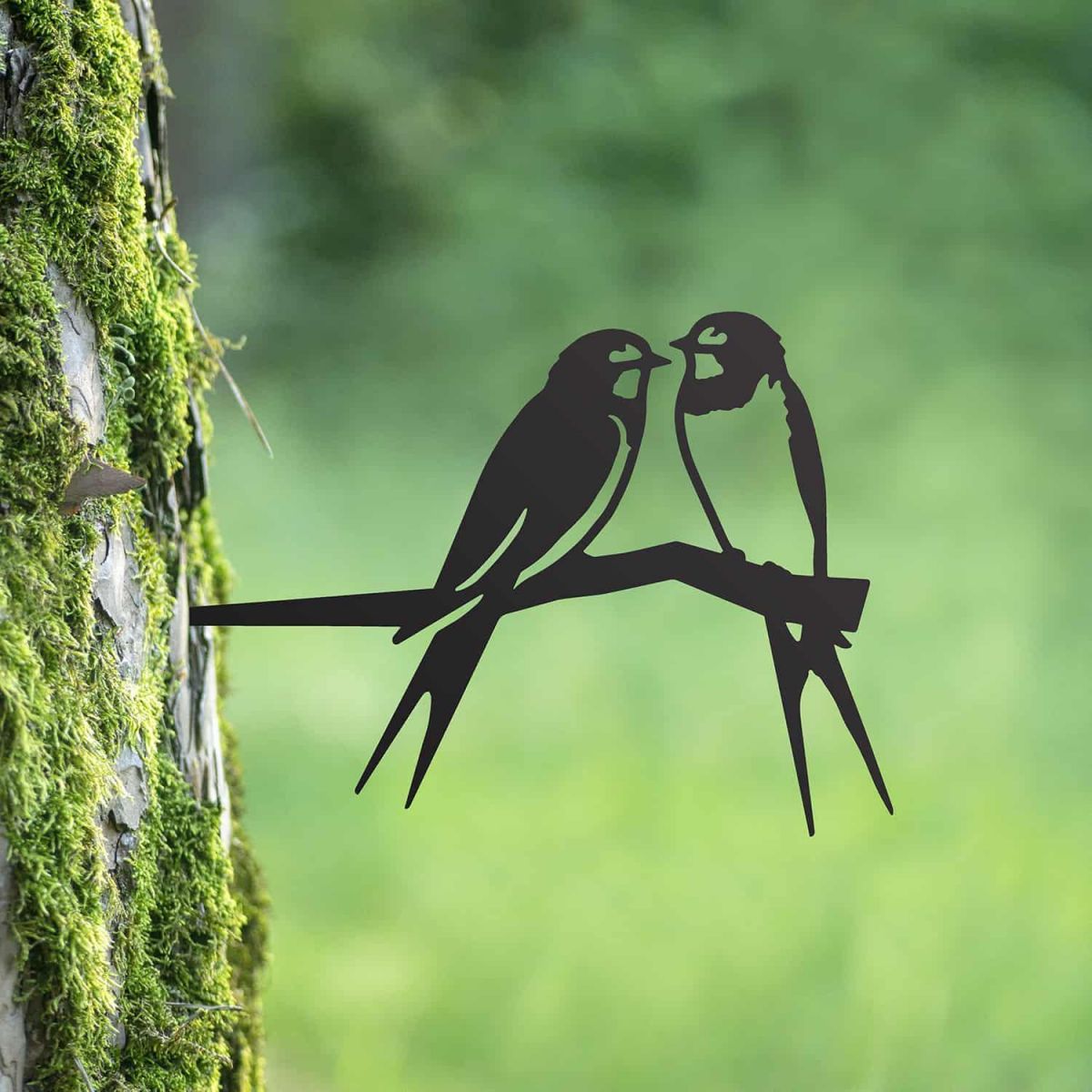 Black Steel Tree Spike with Pair of Swallows Motif Black Steel Tree Spike with Pair of Swallows Motif
