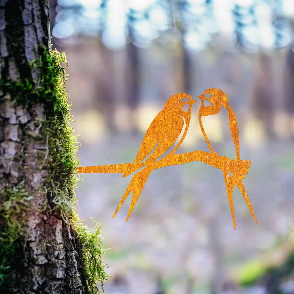 Rustic Steel Tree Spike with Pair of Swallows Motif Rustic Steel Tree Spike with Pair of Swallows Motif