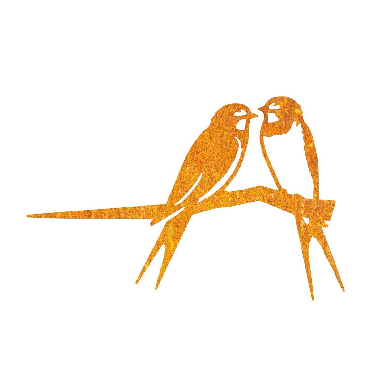 Close-Up of Rustic Pair of Swallows Steel Tree Spike Close-Up of Rustic Pair of Swallows Steel Tree Spike