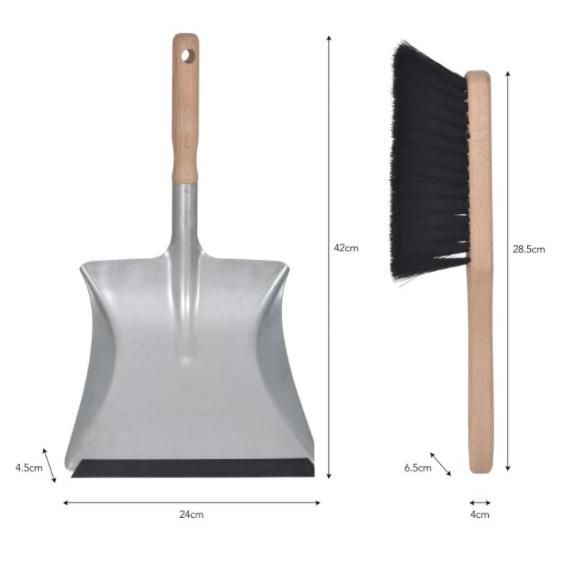 Galvanised Steel & Wood Dustpan with Brush Measurements