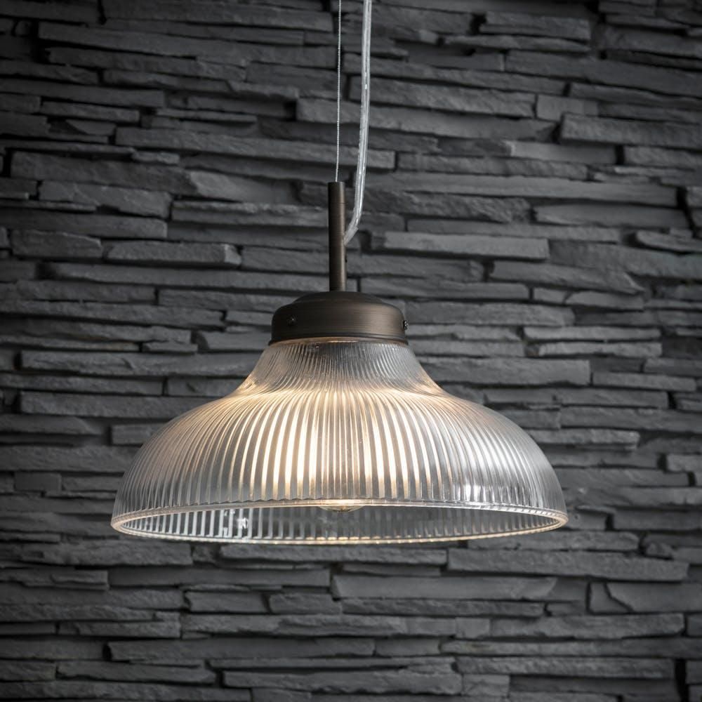 "Paris" Retro Ribbed Glass Hanging Ceiling Light in Situ