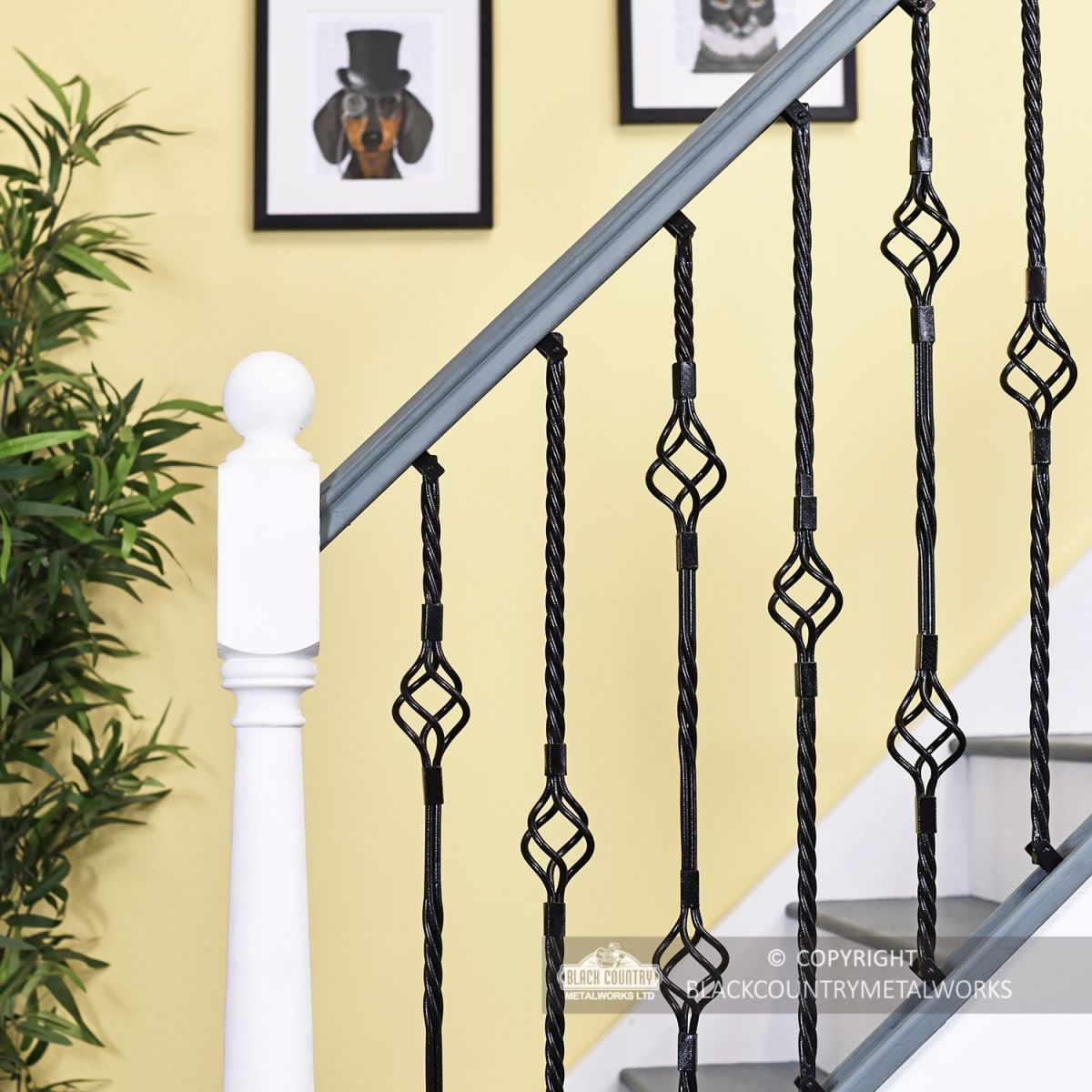 Black Traditional Basket Stair Spindles on Stair Case Black Traditional Basket Stair Spindles on Stair Case