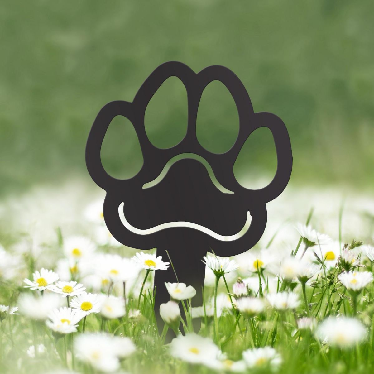 Black Grave Marker Ground Spike with Paw Print Topper in Situ