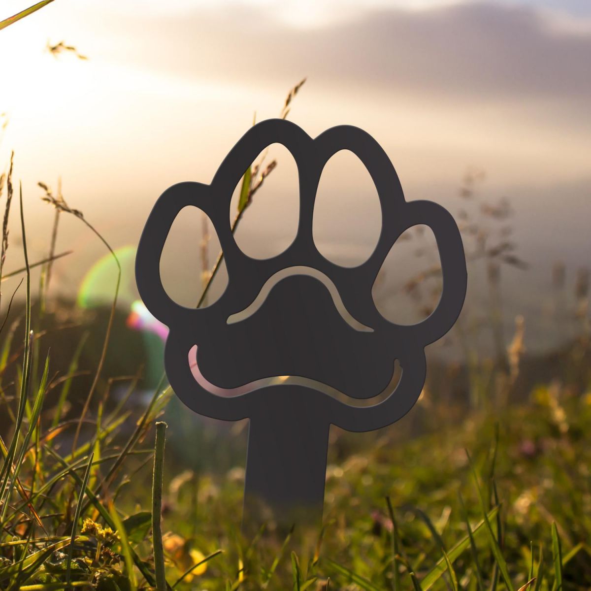 Black Grave Marker Ground Spike with Paw Print Motif