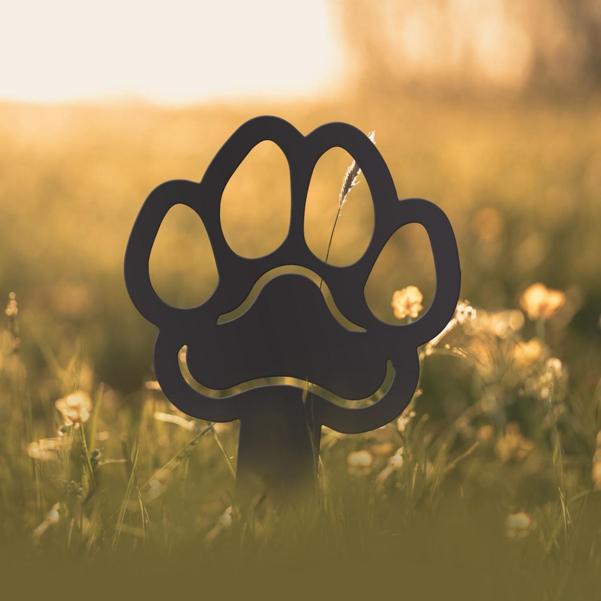 Paw Print Grave Marker Ground Spike in Black Finish in Situ
