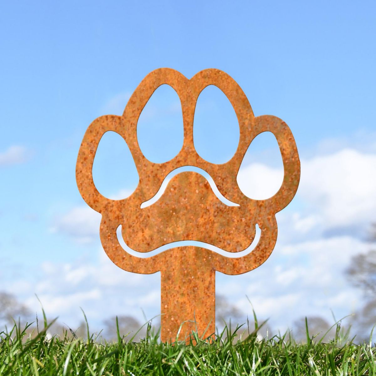 Rustic Grave Marker Ground Spike with Paw Print Motif