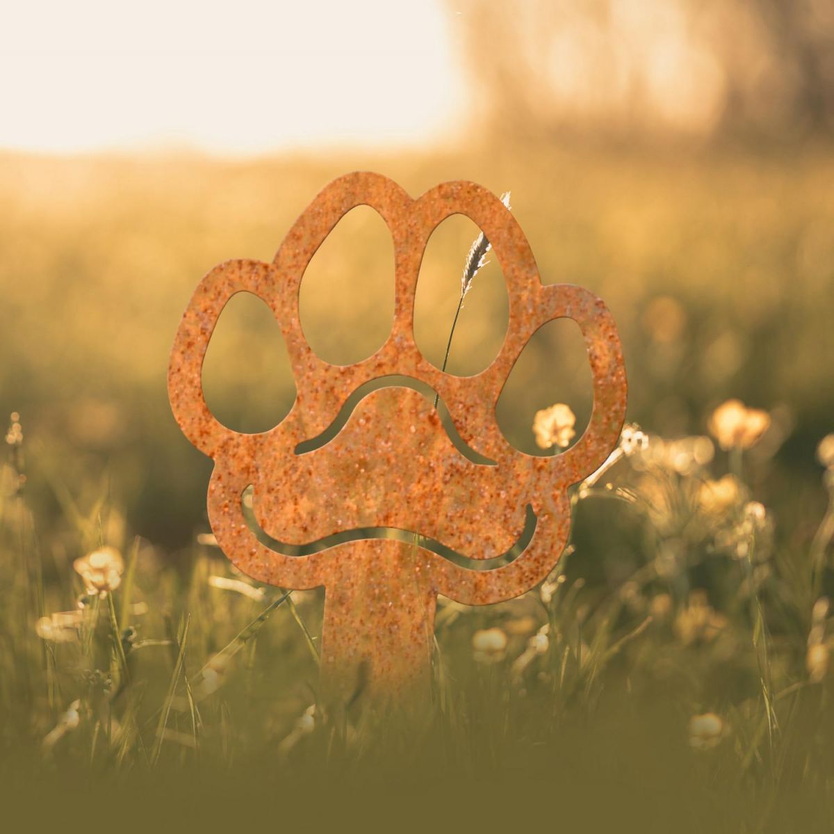 Rustic Grave Marker Ground Spike with Paw Print Topper
