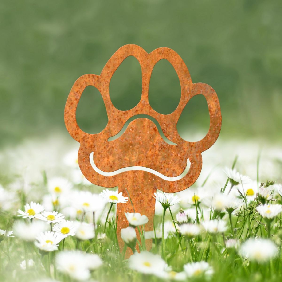 Paw Print Grave Marker Ground Spike in Rustic Finish