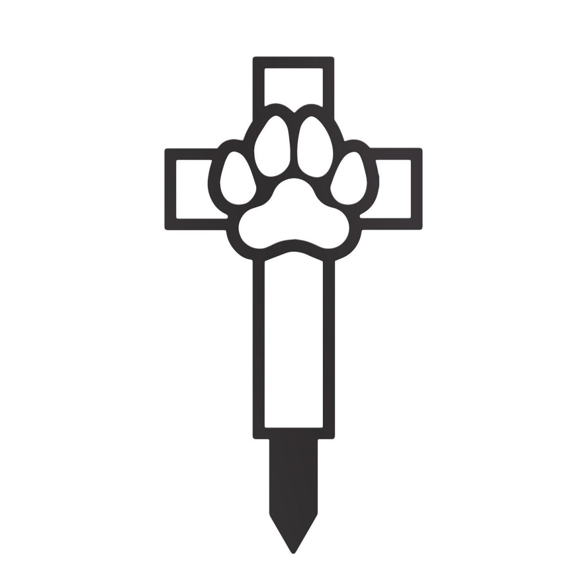 Close-Up of Black Paw Print on Cross Grave Marker